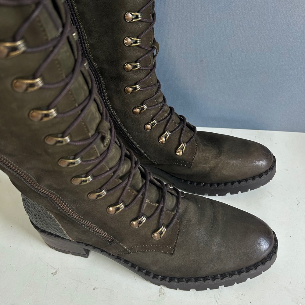 Vintage Foundry Co Tall Combat boots size 10 Lace Up Henrietta Green Leather - Picture 13 of 16